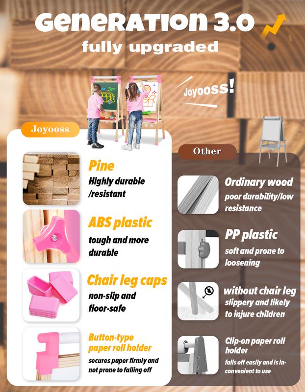 Joyooss Kids Easel Wooden Double-Sided with Paper Roll Joyooss 126 PINK