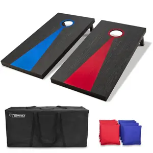 GoSports 4 ft x 2 ft Solid Wood Cornhole Set - Black/Red/Blue