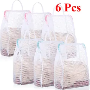 6 Pcs Honeycomb Mesh Laundry Bags with Handle 12 x 8 Inch Socks Bag for Washing Machine for Delicate Items Lingerie Travel Garment, Pink and Blue