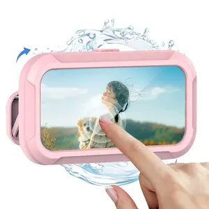 Shower Phone Holder Waterproof, 480°Rotation Wall Mount Shower Phone Case, HD Touch Screen Waterproof Phone Holder for Bathroom Bathtub Kitchen, Fit 4-7" Phone (Pink)