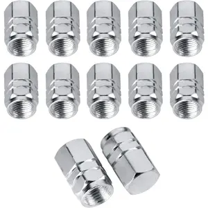 Aluminum Chrome Valve Stem Caps for Tires (12 pcs Pack, Silver)