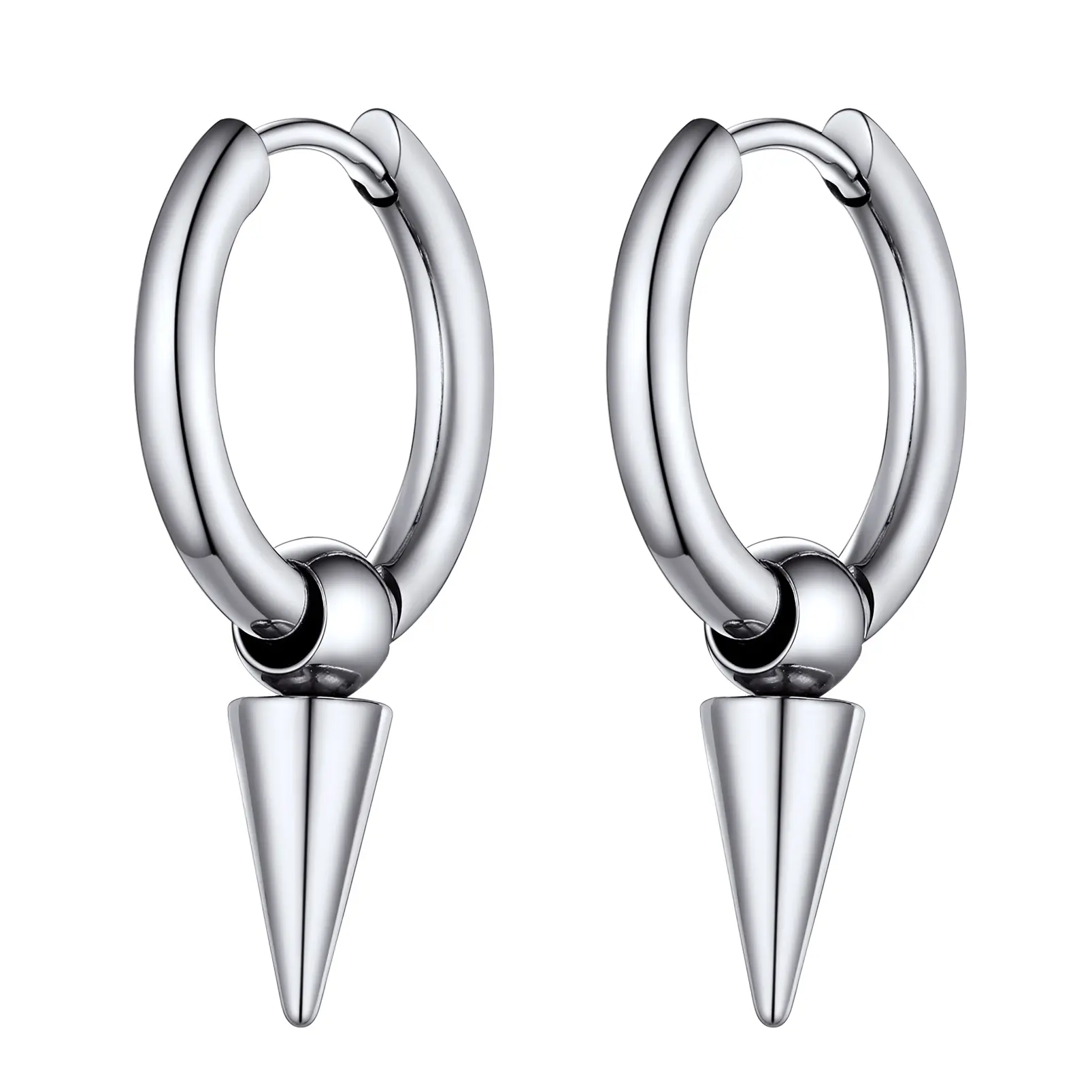 PROSTEEL Circular Wire Spike Cone Hoop Earrings Stainless Steel Statement Hiphop Small Hoop Dangle Earrings Unisex For Men Women Gift Box