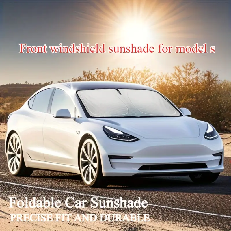 Foldable Heat Insulation Car Sunshade for Tesla Model S Front Windshield, Front Window Sun Shade for Car, Universal Fit Automotive Exterior Accessory, Car Sunshades For Windshield