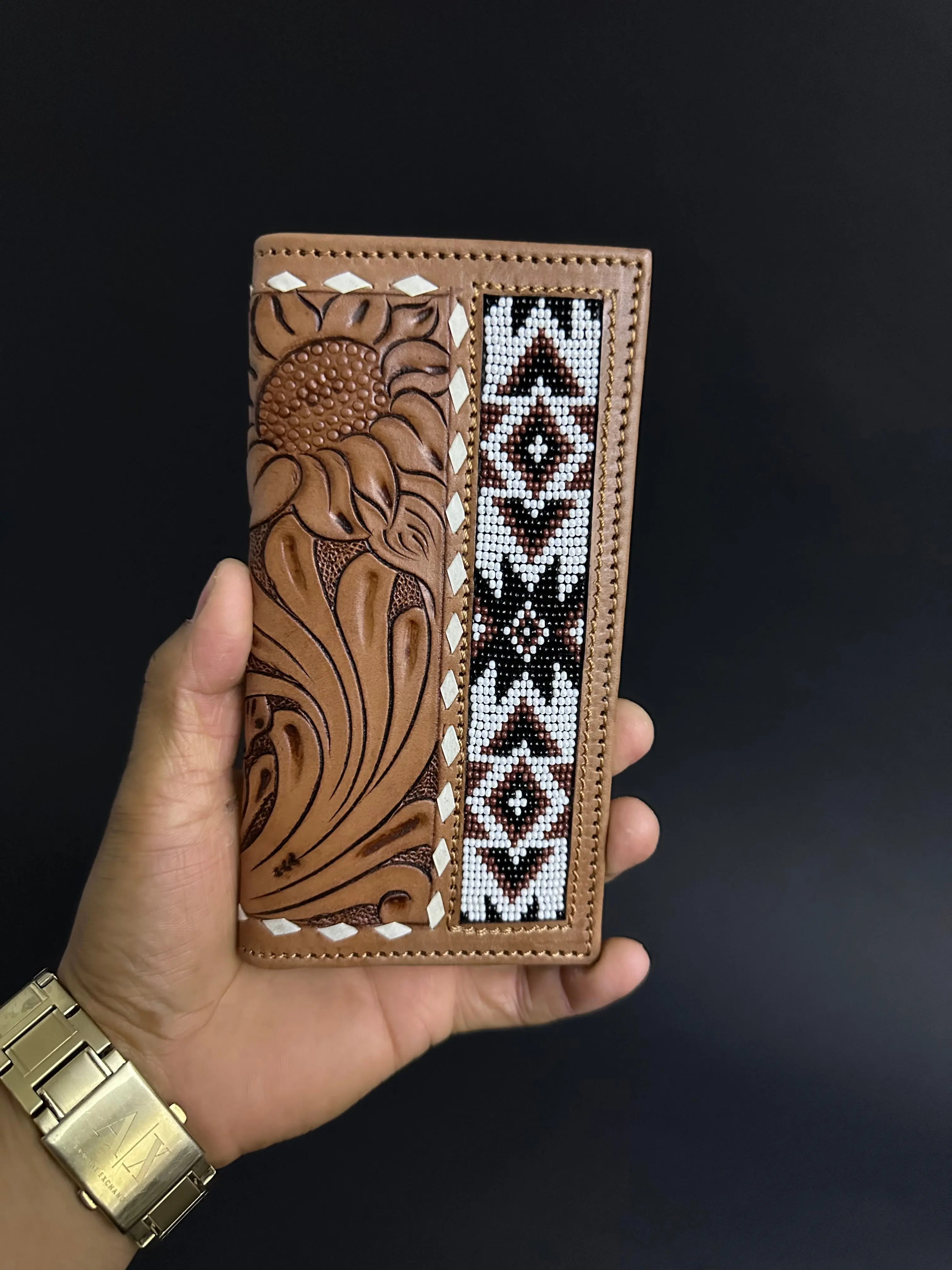 Men Tooled Inlay Beaded Rodeo Wallet-2013