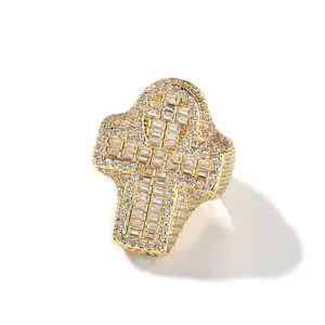 Vintage Ankh Cross Ring - Golden Iced Out CZ Statement Ring | Unisex Egyptian Symbol Jewelry