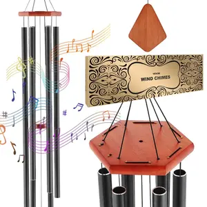 fathersdaygift VEVOR Wind Chimes for Outside, 60 in, Deep Tone Wind Chimes with 6 Tubes, Unique Large Memorial Wind Chimes for Anniversary, Amazing Outdoor Decor for Your Patio, Porch, Garden and Backyard, Black