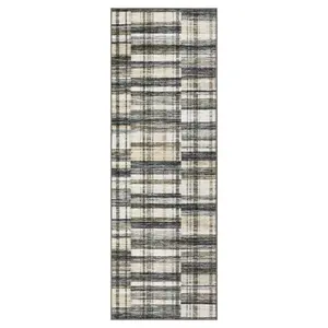2 x 6 ft Polyester Blue Beige Rectangular Hallway Entryway Bathroom Kitchen Geometric Checkered Modern Machine Washable Runner Rug-A