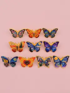 10pcs/set Vibrant Butterfly Enamel Badges, Sunflower Colorful Starry Sky Design Pins, Unisex Fashion Sweater Hat Backpack Accessories