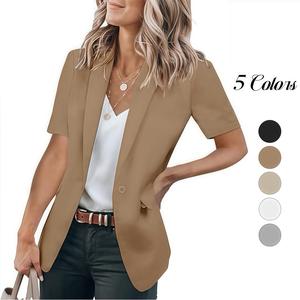 ARTFREE Women's Casual Blazer Short Sleeve Lapel Open Front Work Office Suit Jacket