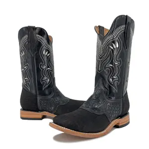 Men's Bulldog Hand Tooled Boots - Bull Neck Black