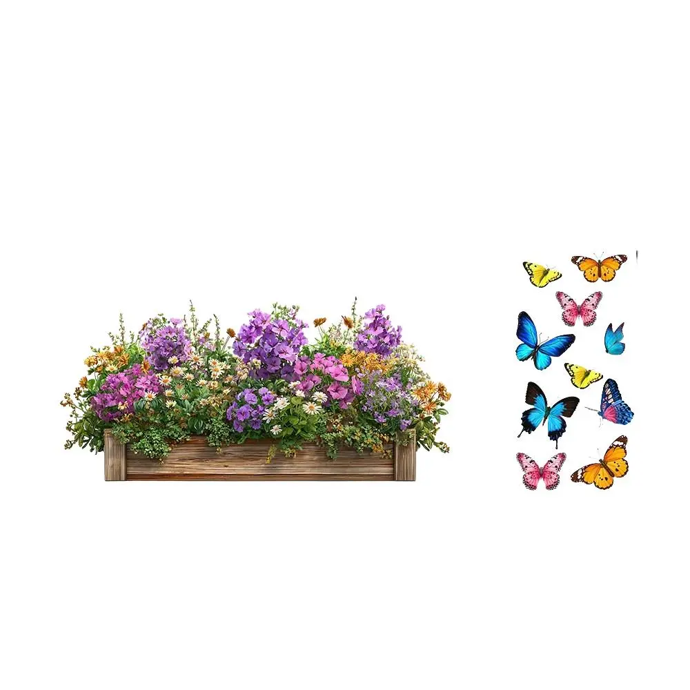 Home Floral Glass Stickers, Butterfly Plant Landscape Static Stickers, Decorative Stickers, Bathroom Bedroom Living Room Window Decor, Reusable Adhesive