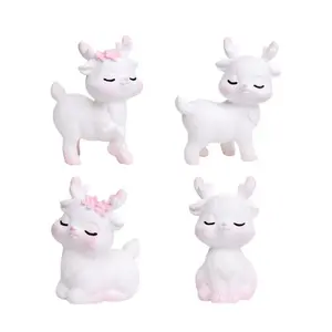 Cute Mini Pink Deer Statue Resin Pink Deer Miniatures Pink Deer Doll Decorative Fruit Baskets Statue Car Dashboard Ornaments