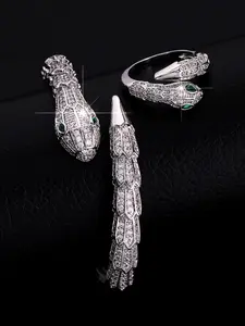 Exquisite 18k Gold-Plated Copper Zircon Snake Bracelet & Ring Set, Unisex Sparkling Jewelry, Perfect Gift for Friends
