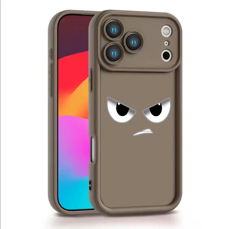 Playful Angry Face Pattern TPU Protective Phone Cover, Thick Soft TPU Back, Raised Camera Step Design - Shockproof, Cloud-Like Comfort, Lens Protection for iPhone 17,16,15,14,13,12,11,X,XS Devices