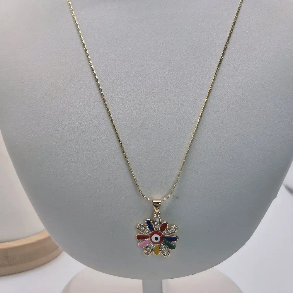 flower pendant with chain plated gold 14k