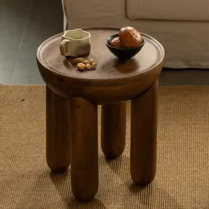 YESWOOD Round End Walnut Table, 17.71" Tall Mid Century Modern Side Table, Circle Bedside Tables Drink Table Mango Wood Nightstand for Small Spaces, Living Room