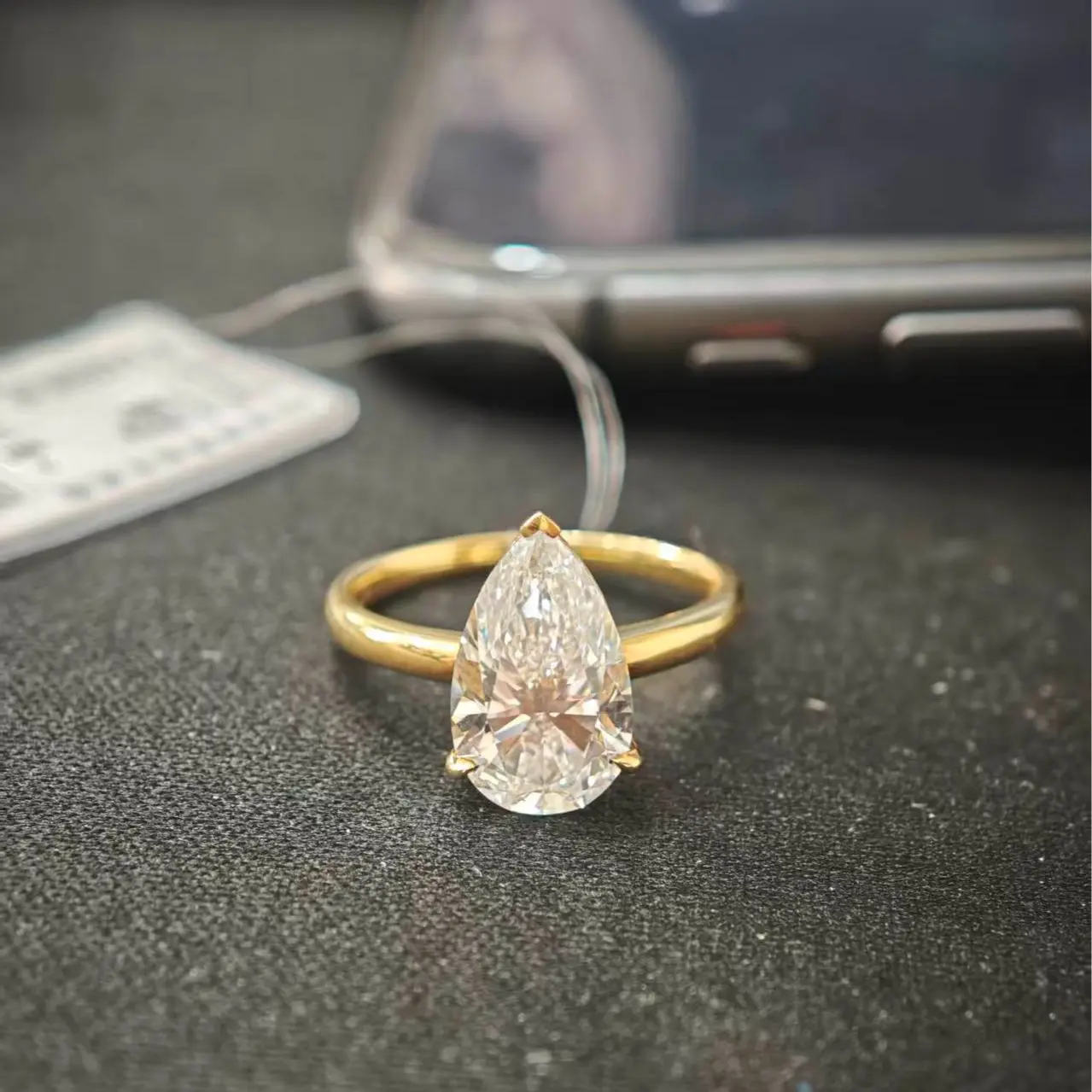 3ct Lab-Grown Pear Diamond Ring, Resizable, Size 7.25