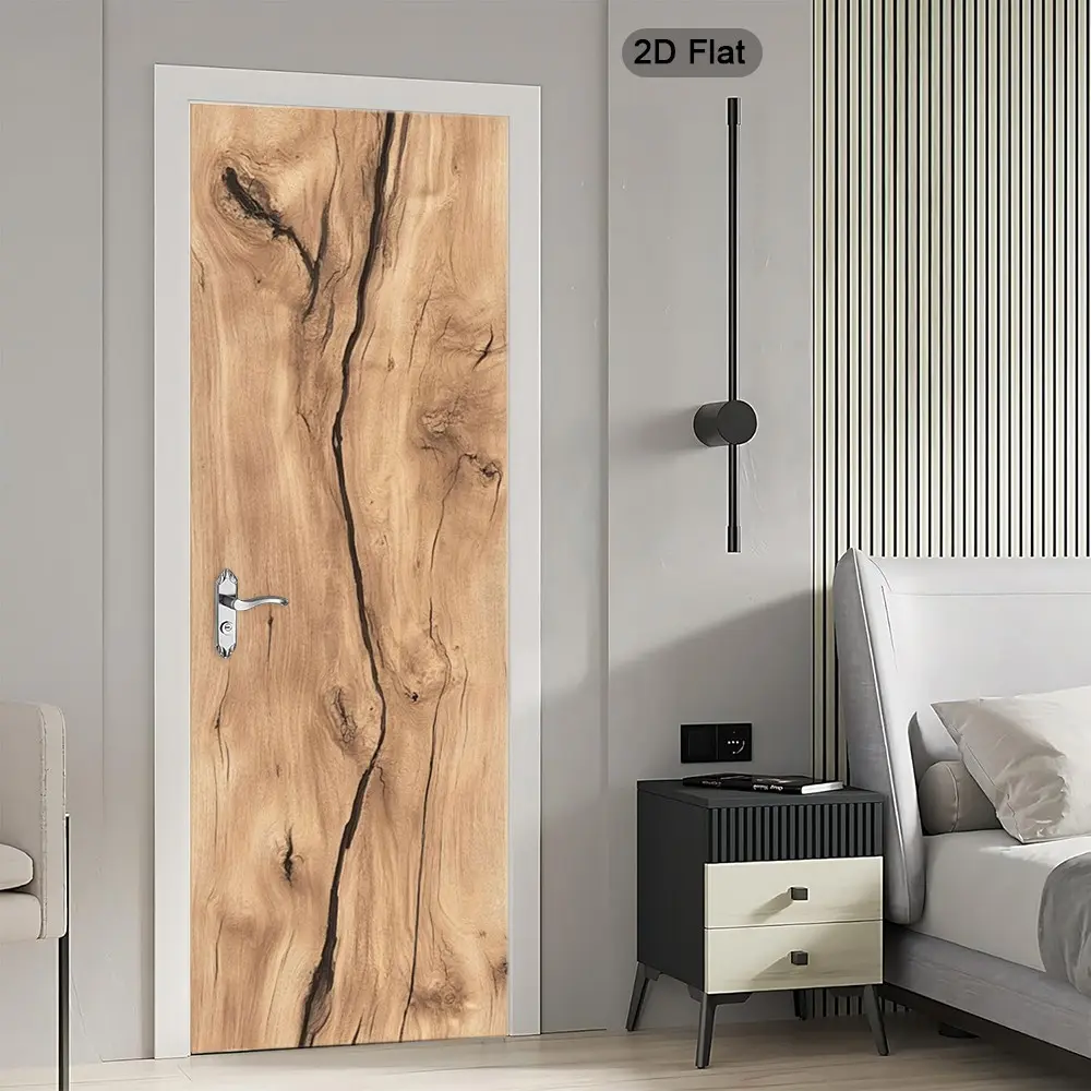 2D Flat Luxury Wood Door Stickers, Natural Grain Self-Adhesive Mural, Elegant Wall Decor, Modern Peel and Stick Murals, Home Door Decoration