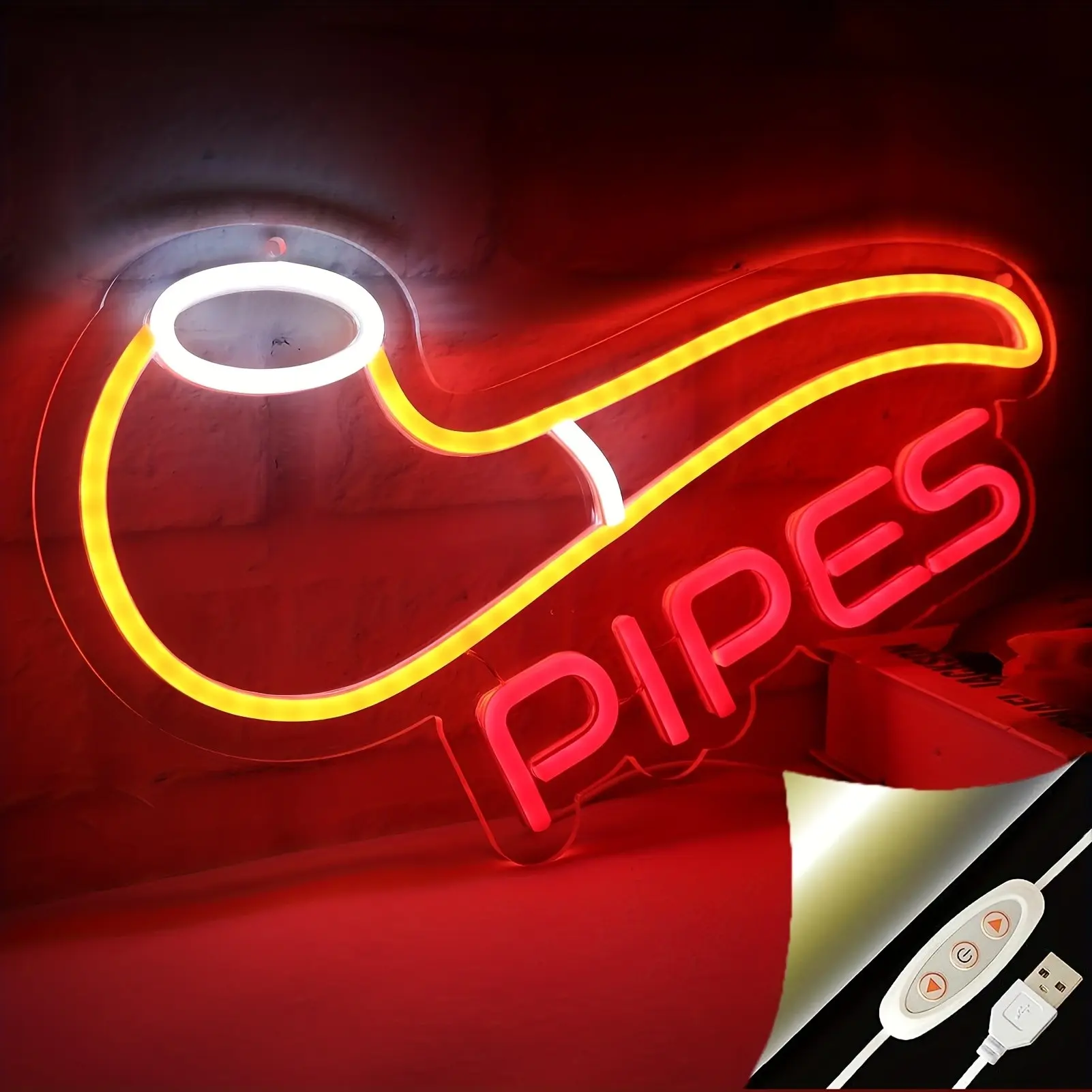 Pipes Neon Sign For Smoke Shop Or Store Advertising, Man Cave Light, Home Bar Decor, Art Window Display, Vibes Light For Pub, Smoking Lounge, Led Ambient Light,USB.Red And Orange, Led Neon Lights
