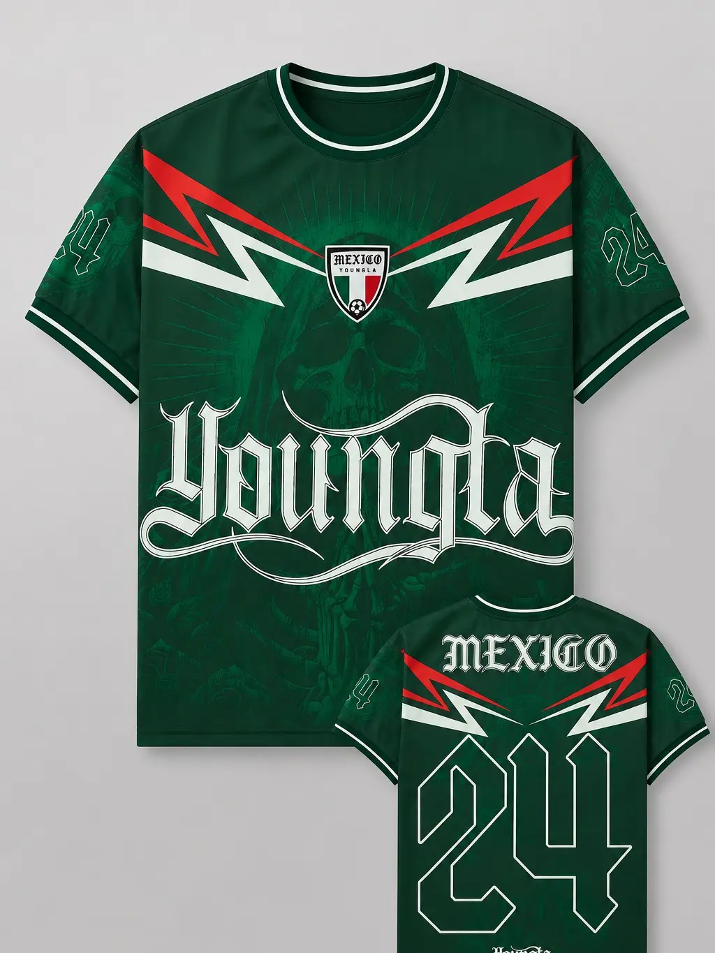 Mexico Skull Football Jersey Shirt, Number 24 Gothic Graphic Tee, Mexican Soccer Supporter Streetwear T-Shirt, Fan Gift,