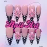 Delicatething Y2K Style Long Point False Nails, Handmade with Floral Patterns, Suitable for Parties, Includes Jelly Glue and Crystal Stick, Nail Art Products