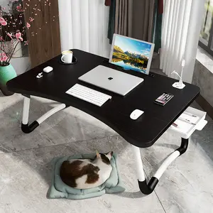 Foldable Laptop Desk with 4 USB Charging Ports, Adjustable Bed Tray Table for Laptop, Portable Lap Desk with Phone & Cup Holder, Multifunctional Bed Table for Working, Writing, Eating, Dorm Room Essentials, Aesthetic Home Office Desk