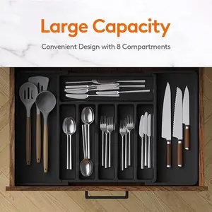 Expandable Kitchen Drawer Organizer, Adjustable Utensil Holder, Storage Box for Forks Knives, Multi-Functional Kitchen Solution, Durable Plastic Organizers