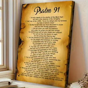 2D Flat, 1pc Psalm 91 Bible Verse Art Deco Classic Retro Canvas Wall Art, Inspirational Christian Scripture Poster, Wrapped Pine Wood Frame, Indoor Portrait Orientation Wall Hanging Decor for Living Room, Bedroom, Bathroom