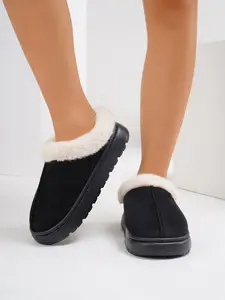 Women's Solid Color Plush Lining Slippers, Casual Soft Comfortable Home Slippers, Non-slip Warm Slippers for Indoor & Outdoor Use for Fall & Winter