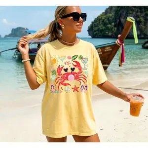 Women's Bubble Crab Digital Print Geometric Bubble Tee - Casual Round Neck Minimalist Athletic Top, Full Size Gift Option for Womenswear, Bubble Tee Women's T-Shirts