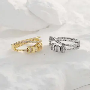 Zircon Hollow Line Bead Ring – Adjustable Y2K Statement Jewelry for Women, Everyday & Party Gift
