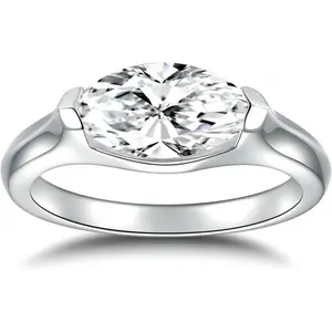 2 CT Marquise Cut Moissanite Engagement Ring for Women Wedding Ring Half Bezel Tension Set 925 Sterling Silver DE Color VVS1 Lab Created Anniversary halorings