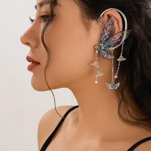 Fairy Butterfly Wing Ear Cuff No Piercing Tassel Pearl Dangle Ear Wrap