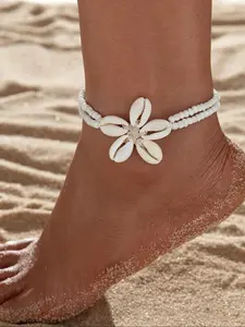 Boho Style Shell Decor Anklet, Fashionable Double Layer Beaded Anklet for Women & Girls, Casual Trendy Body Jewelry for Party, Daily Decor for Birthday Gift, Dainty Layered Anklet