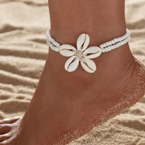 Boho Style Shell Decor Anklet, Fashionable Double Layer Beaded Anklet for Women & Girls, Casual Trendy Body Jewelry for Party, Daily Decor for Birthday Gift, Dainty Layered Anklet, Trendy Fashionable Accessories