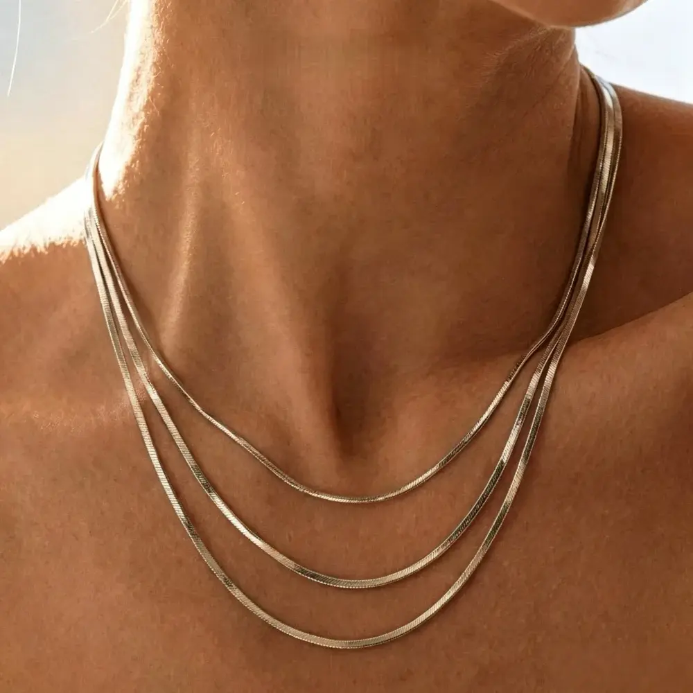 Unisex Stainless Steel Square Snake Chain Necklace, Simple Silver Fashion Jewelry Accessory for Men and Women