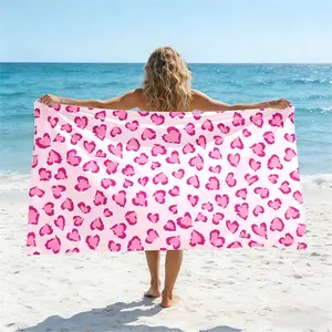 1pc Super Soft Quick-Dry Beach Towel, Leopard Heart Pattern, Sandproof, Highly Absorbent Microfiber, Perfect for Pool, Camping, Yoga, Diving