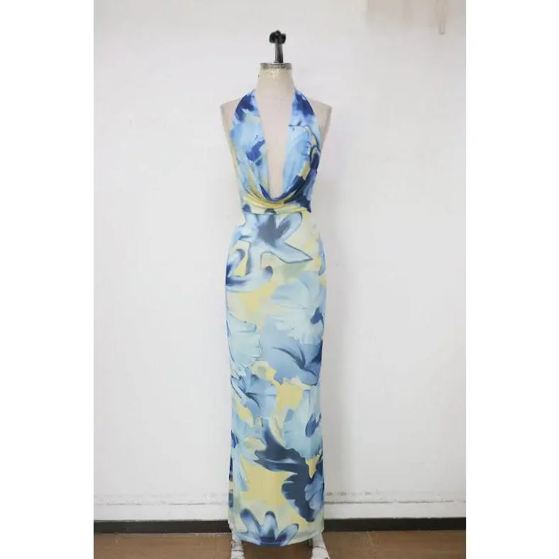 aje blue and white floral dress Cadence Ruched Midi Dress main image 1