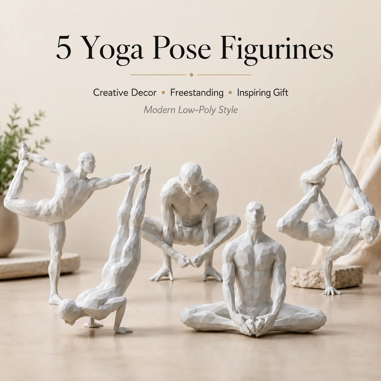 3D Printed Yoga Man Figurine, White Low Poly Muscular Male Sculpture, Freestanding Desk, Shelf & Meditation Room & Gym Decor, Gift for Yoga Lovers