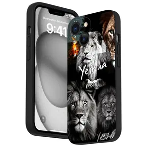 Straight Edge Lion Yeshua Pattern Phone Case for iPhone 16 15 14 Pro Max 13 12 11 XR XS Plus Shockproof Non Slip Military-Grade Protection Silicone Cover
