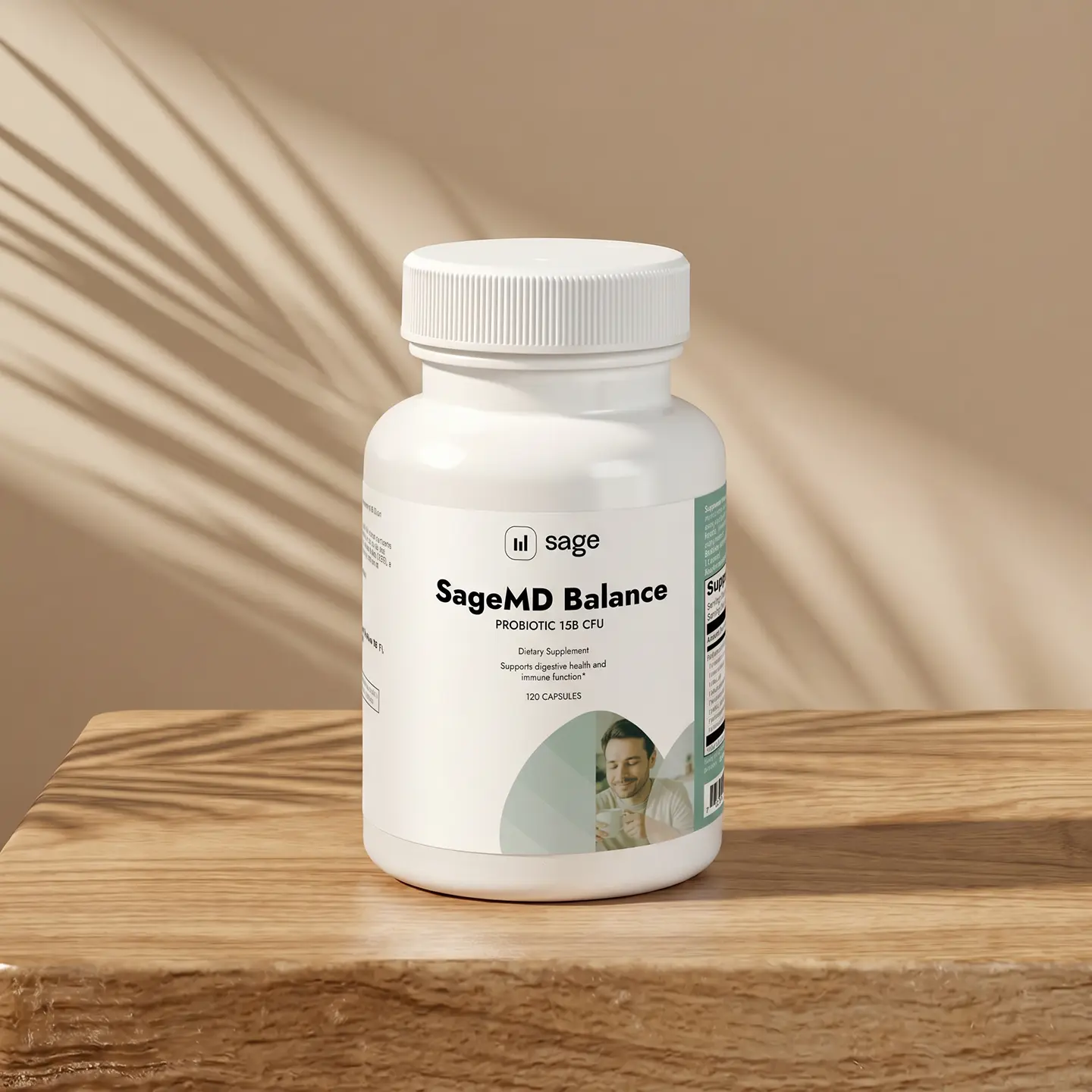 SageMD Balance - Probiotic 15 Billion CFU, 8 Strains + Prebiotic FOS, Gut & Digestive Support, Non-Dairy