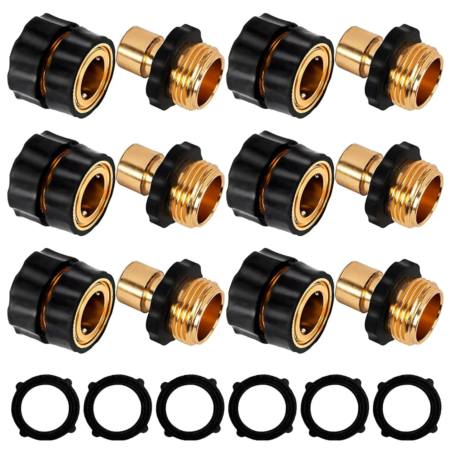 3/4 in Universal US Garden Hose Thread Solid Brass Male & Female Quick Connect Fittings (4 Sets) - Leak-Proof, No-Tool Quick Release Hose Adapter, Anti-Corrosion Durable Construction, Gardening Accessory for Lawn Watering, Father’s Day Gift for Gardeners