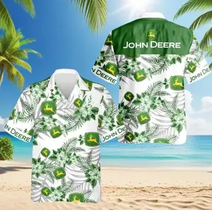 John Deere Hawaiian Shirt Men Women Tropical Floral Print Beach Shirt Summer Spring Casual Streetwear Festival Loose Fit Cool Fan Merch Button Up Vacation Travel Tractor Lover Gift