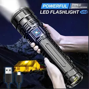 Super Bright Led Tactical Flashlight with 15,000 MAh Battery-Long Distance Lighting, USB Charging, Mobile Power Function and Digital Display, Suitable for Emergency, Camping and Outdoor Adventure