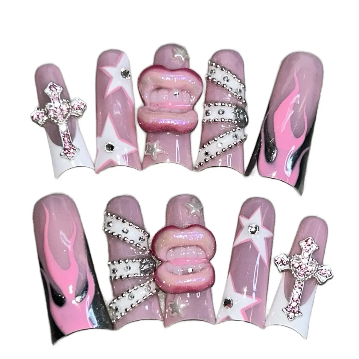 Loud Mouth 3D XL LENGTH lips pink duck press on nails Loud Mouth 3D XL LENGTH lips pink duck press on nails