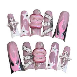 Loud Mouth 3D 2XL LENGTH lips pink duck press on nails