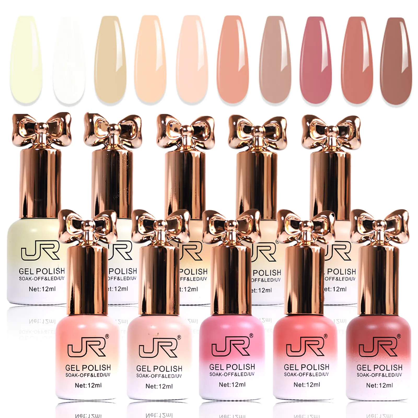 JR 10-Piece HEMA-Free Nude Gel Nail Polish Set (12ml Bottles) - Milky Pink & Brown Tones, Long-Lasting Soak-Off UV LED Varnish for Adults' Manicure, Easy Nail Art, Coquette Aesthetic, Gel Polish, Glossy, Salon, Multi Pack, Solid Colour, Use With Lamp, 24,