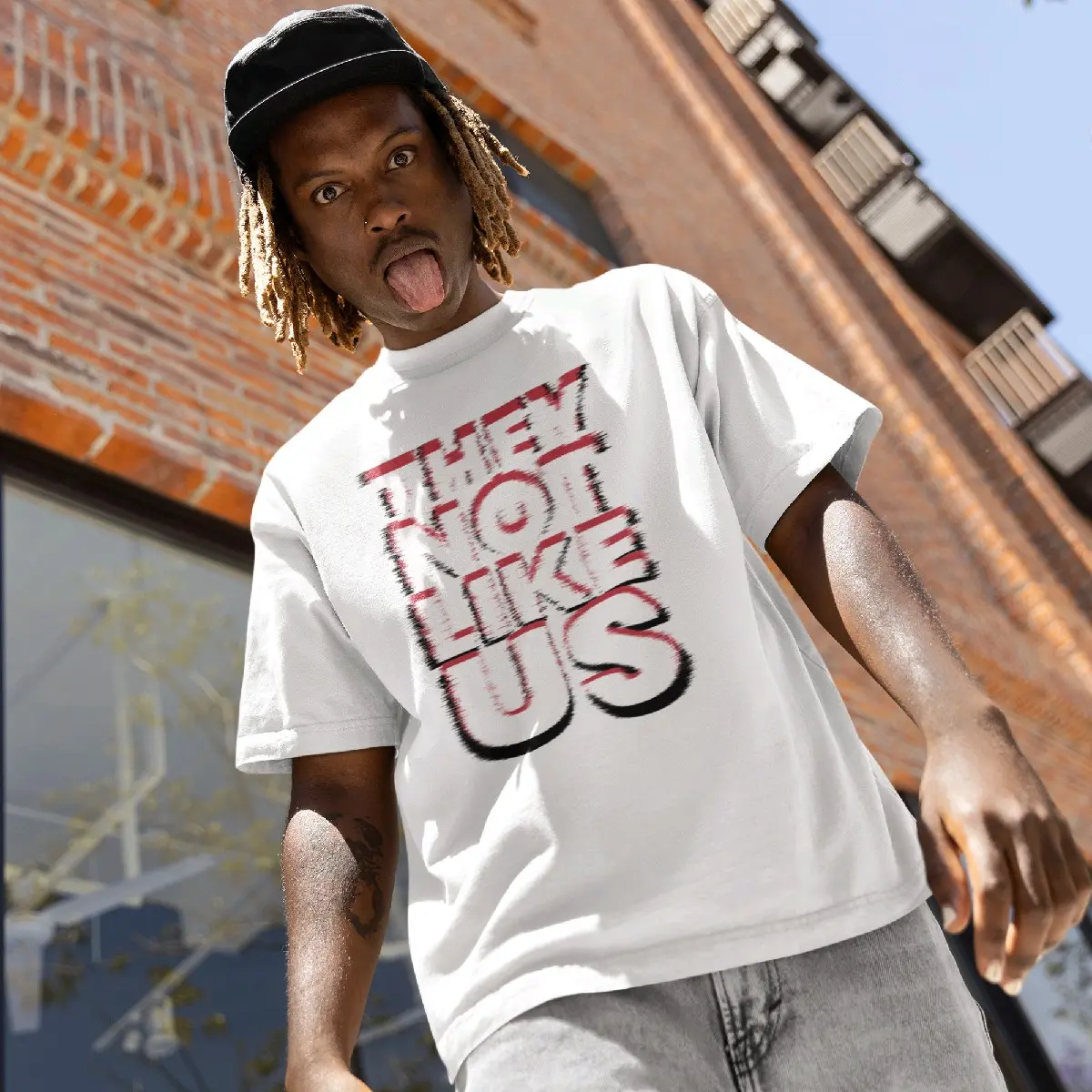 Men's Heavy Cotton T-Shirt, 'They Not Like Us' West Coast Streetwear Graphic Print, Shortsleeve Round Neck Casual Top, Multi-Size