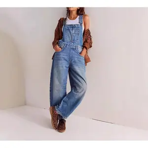 Women'sDenimOverallCasualStraightWideLegBibJeansOverallAdjustableStrapsDenimRomperStretchJumpsuits