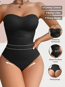 Women's Seamless Smooth Body Shaper Suit with Detachable Pads, Pure Color Nylon Knit, Medium Support, Invisible Straps, Waist Cincher, Shapewear